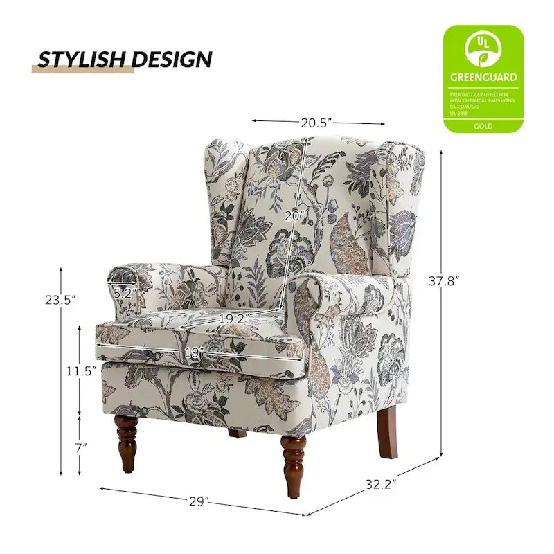 Fauteuil à oreilles Epimethis traditionnel en tissu avec pieds tournés par HULALA HOME
