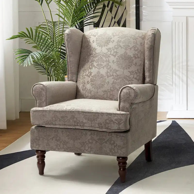 Fauteuil à oreilles Epimethis traditionnel en tissu avec pieds tournés par HULALA HOME