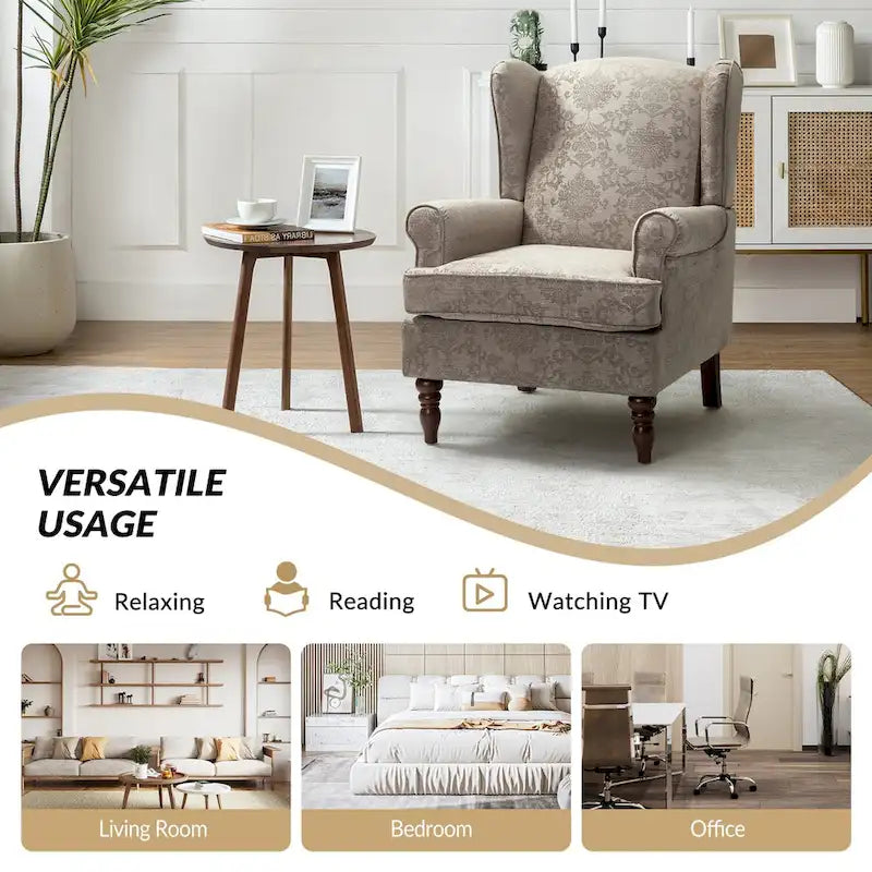 Fauteuil à oreilles Epimethis traditionnel en tissu avec pieds tournés par HULALA HOME