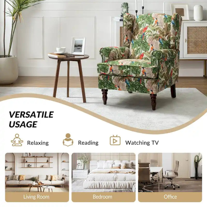 Fauteuil à oreilles Epimethis traditionnel en tissu avec pieds tournés par HULALA HOME