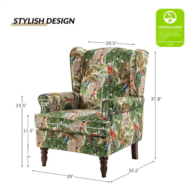Fauteuil à oreilles Epimethis traditionnel en tissu avec pieds tournés par HULALA HOME