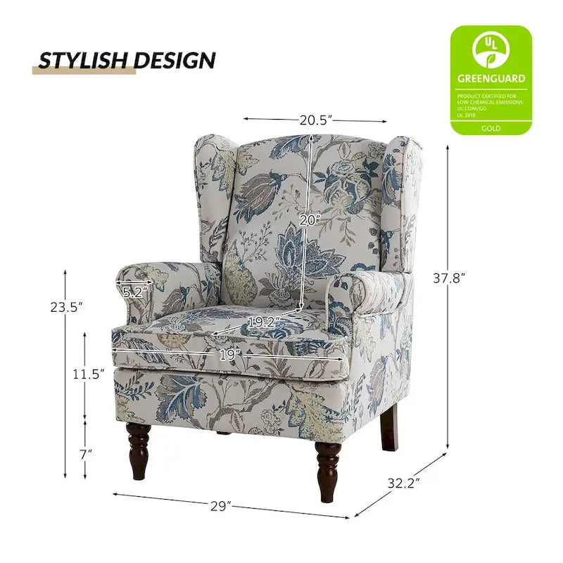 Fauteuil à oreilles Epimethis traditionnel en tissu avec pieds tournés par HULALA HOME