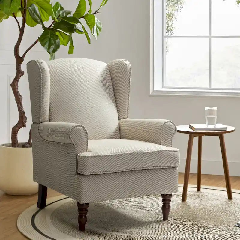 Fauteuil à oreilles Epimethis traditionnel en tissu avec pieds tournés par HULALA HOME