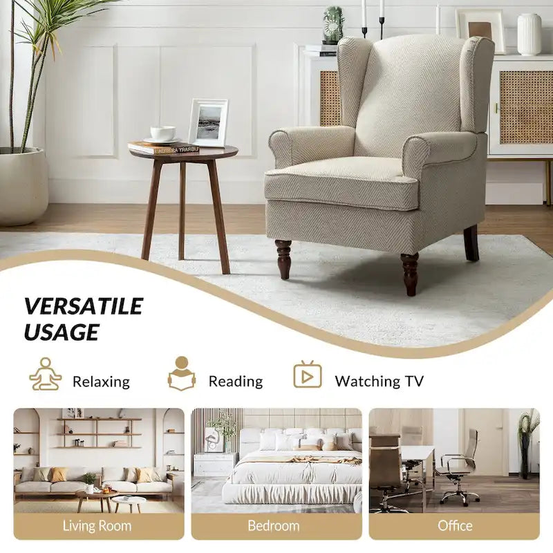 Fauteuil à oreilles Epimethis traditionnel en tissu avec pieds tournés par HULALA HOME