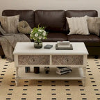 Console vintage en bois massif à 2 tiroirs, très confortable - 80 cm (L) x 30 cm (l) x 76 cm (H)