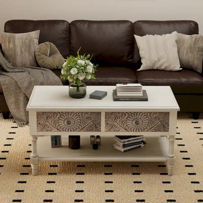 Console vintage en bois massif à 2 tiroirs, très confortable - 80 cm (L) x 30 cm (l) x 76 cm (H)