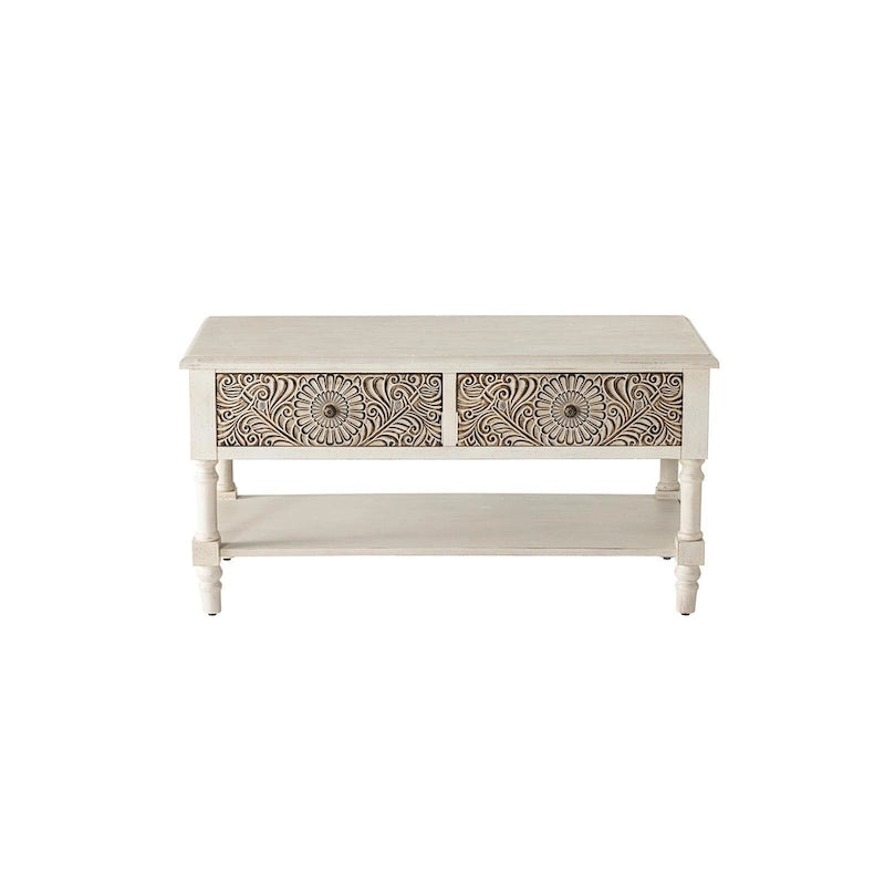 Console vintage en bois massif à 2 tiroirs, très confortable - 80 cm (L) x 30 cm (l) x 76 cm (H)