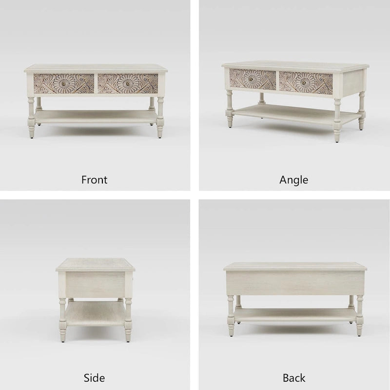 Console vintage en bois massif à 2 tiroirs, très confortable - 80 cm (L) x 30 cm (l) x 76 cm (H)