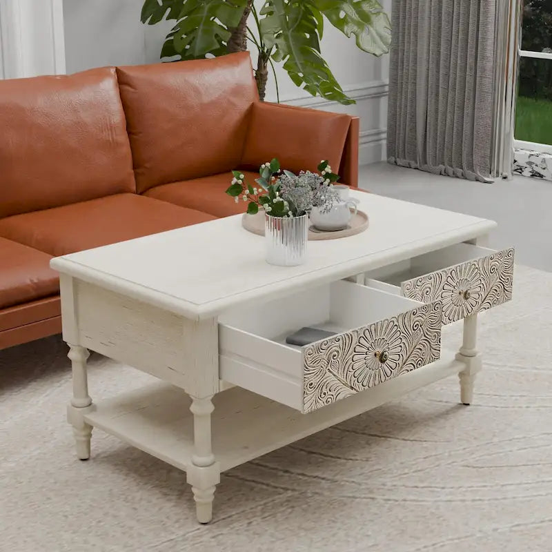 Console vintage en bois massif à 2 tiroirs, très confortable - 80 cm (L) x 30 cm (l) x 76 cm (H)