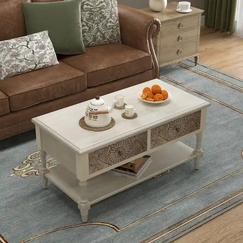 Console vintage en bois massif à 2 tiroirs, très confortable - 80 cm (L) x 30 cm (l) x 76 cm (H)