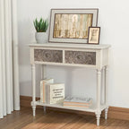 Console vintage en bois massif à 2 tiroirs, très confortable - 80 cm (L) x 30 cm (l) x 76 cm (H)