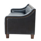 Canapé Mateo de style transitionnel, 209 cm de large, en cuir véritable, avec garniture cloutée et dossier capitonné.