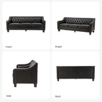 Canapé Mateo de style transitionnel, 209 cm de large, en cuir véritable, avec garniture cloutée et dossier capitonné.