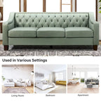 Canapé Mateo de style transitionnel, 209 cm de large, en cuir véritable, avec garniture cloutée et dossier capitonné.