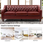 Canapé Mateo de style transitionnel, 209 cm de large, en cuir véritable, avec garniture cloutée et dossier capitonné.