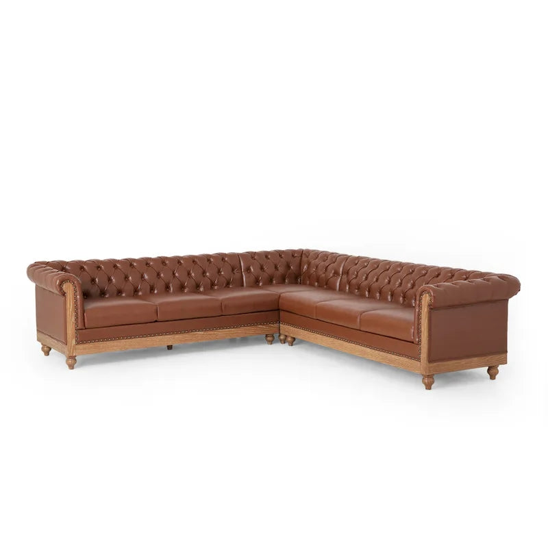 Canapé d'angle capitonné Chesterfield Castalia 7 places par Christopher Knight Home - 114 cm L x 70 cm l x 31,5 cm H