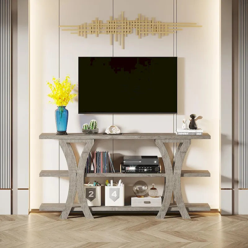 Console avec étagère de rangement, table d'appoint de 180 cm de long, idéale pour le salon ou le couloir.