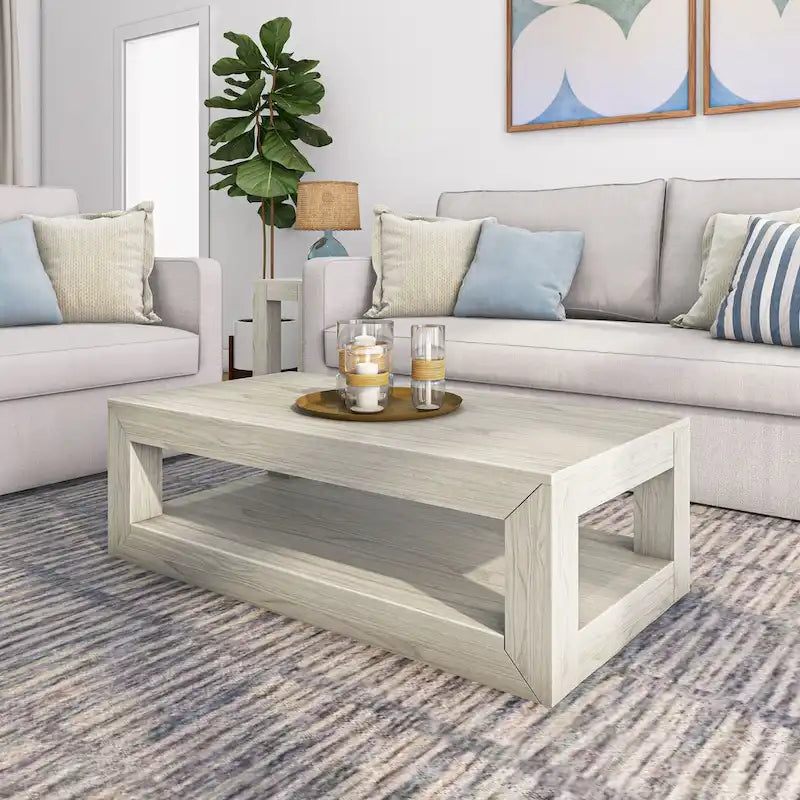 Plank and Beam Modern Rectangular Coffee Table with Shelf