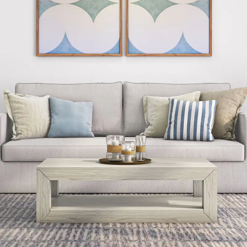 Table basse rectangulaire moderne Plank and Beam avec étagère