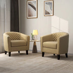 Ensemble de 2 fauteuils d'appoint tonneau en similicuir végétalien avec garniture cloutée