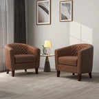 Ensemble de 2 fauteuils d'appoint tonneau en similicuir végétalien avec garniture cloutée