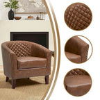 Ensemble de 2 fauteuils d'appoint tonneau en similicuir végétalien avec garniture cloutée