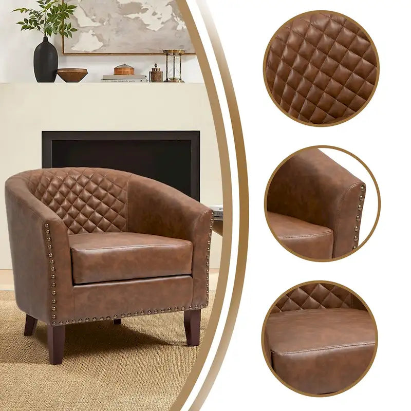 Ensemble de 2 fauteuils d'appoint tonneau en similicuir végétalien avec garniture cloutée