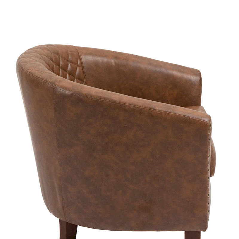 Ensemble de 2 fauteuils d'appoint tonneau en similicuir végétalien avec garniture cloutée