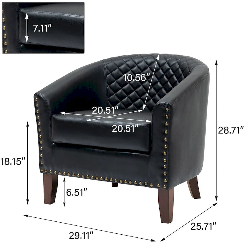 Ensemble de 2 fauteuils d'appoint tonneau en similicuir végétalien avec garniture cloutée