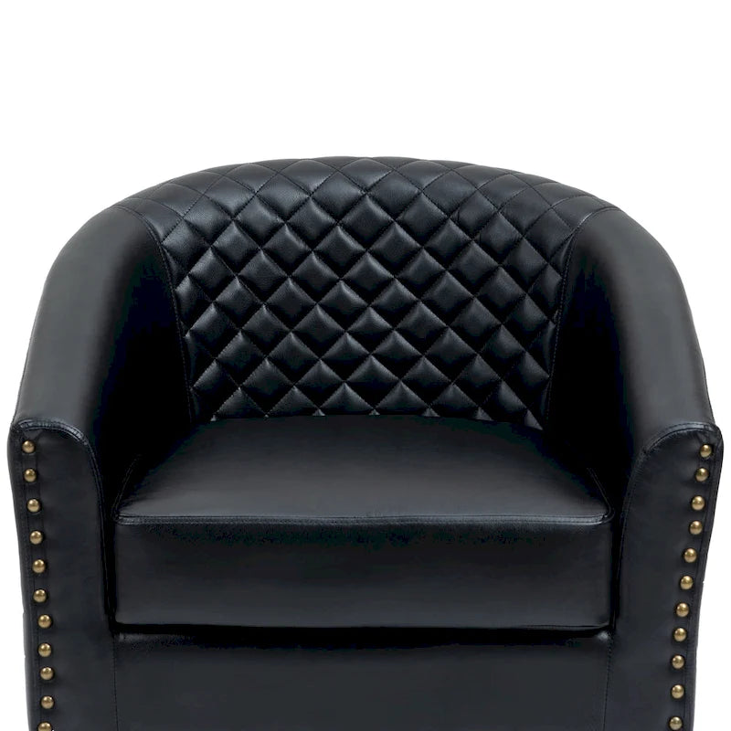 Ensemble de 2 fauteuils d'appoint tonneau en similicuir végétalien avec garniture cloutée