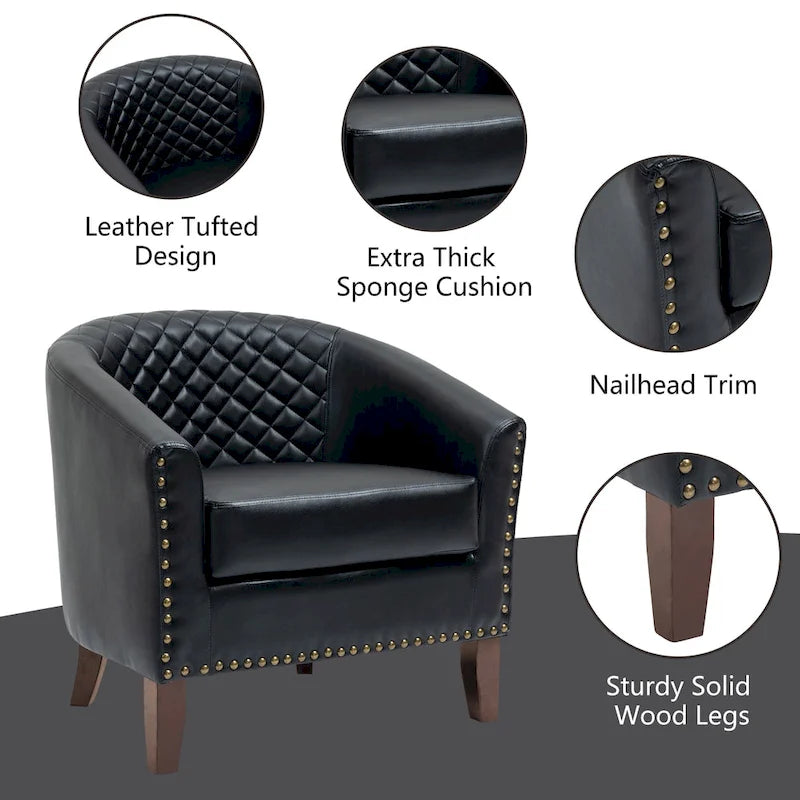 Ensemble de 2 fauteuils d'appoint tonneau en similicuir végétalien avec garniture cloutée