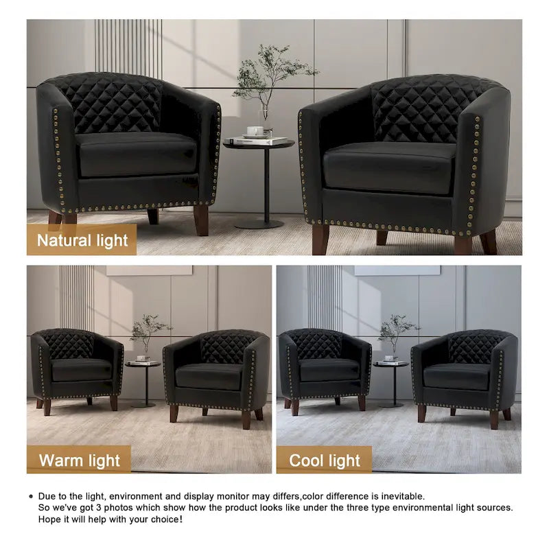 Ensemble de 2 fauteuils d'appoint tonneau en similicuir végétalien avec garniture cloutée