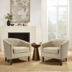 Ensemble de 2 fauteuils d'appoint tonneau en similicuir végétalien avec garniture cloutée