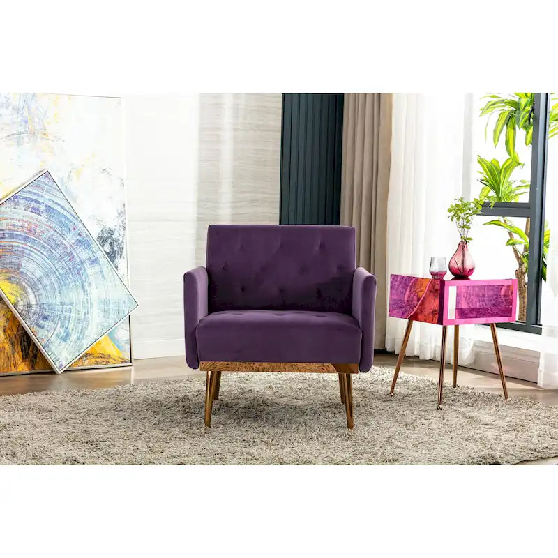 Fauteuil d'appoint capitonné en velours avec pieds dorés