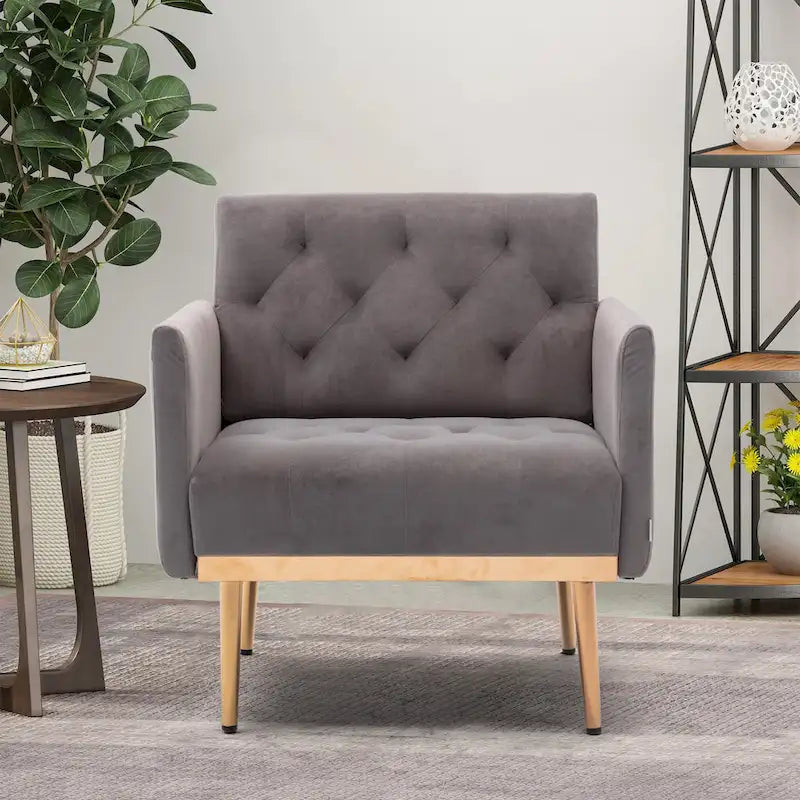 Fauteuil d'appoint capitonné en velours avec pieds dorés