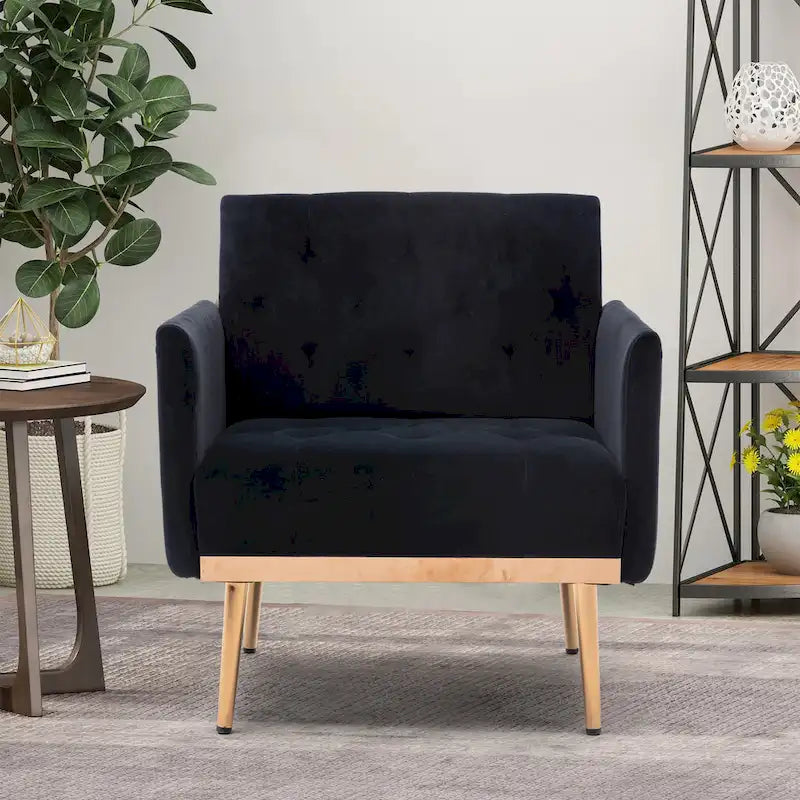Fauteuil d'appoint capitonné en velours avec pieds dorés