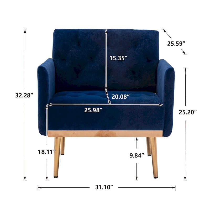 Fauteuil d'appoint capitonné en velours avec pieds dorés