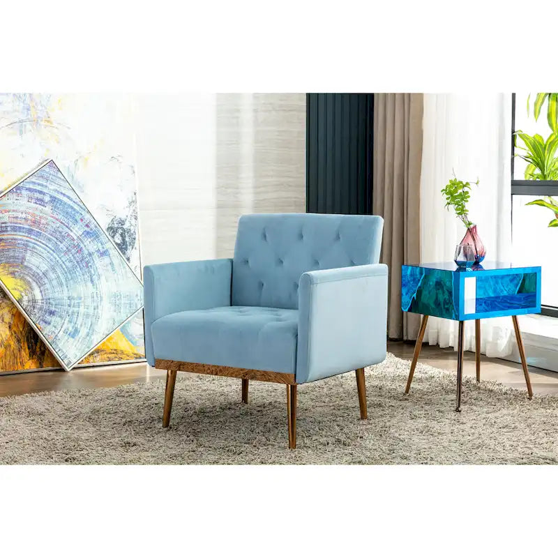 Fauteuil d'appoint capitonné en velours avec pieds dorés