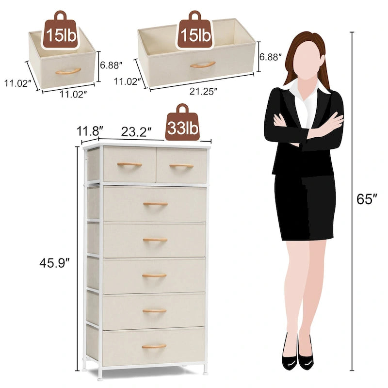 Vertical Storage Dresser 7-drawer Chest Closet Organizer Unit for Bedroom