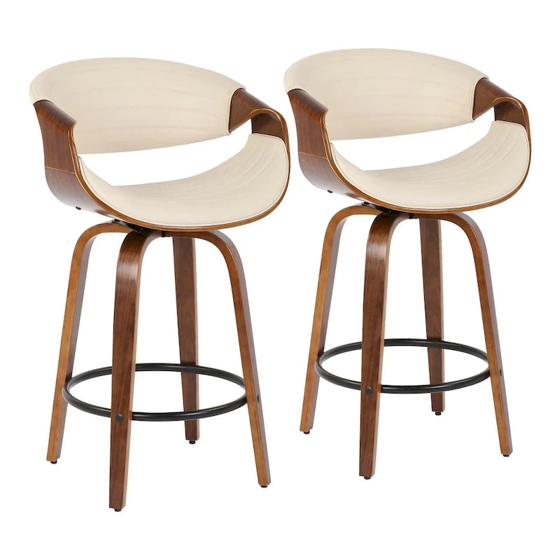 Tabouret de comptoir Carson Carrington Kanteborg 26 à hauteur fixe avec pieds en bois courbé et repose-pieds rond (lot de 2)