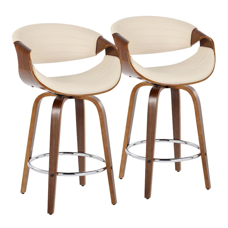 Tabouret de comptoir Carson Carrington Kanteborg 26 à hauteur fixe avec pieds en bois courbé et repose-pieds rond (lot de 2)