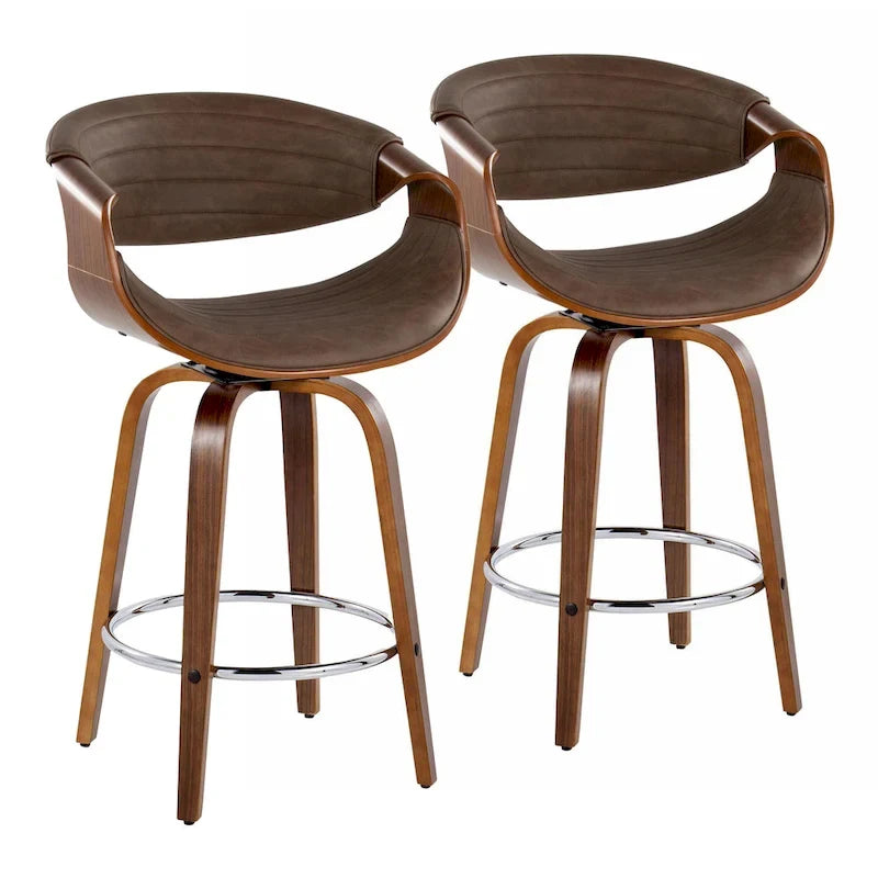 Tabouret de comptoir Carson Carrington Kanteborg 26 à hauteur fixe avec pieds en bois courbé et repose-pieds rond (lot de 2)
