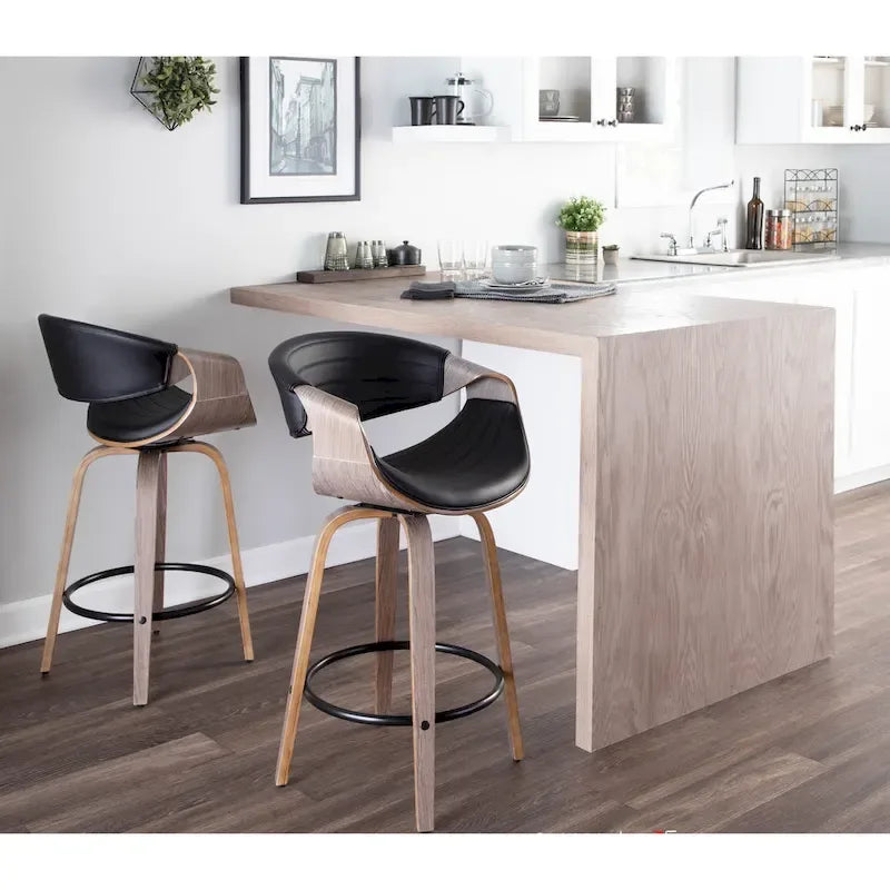 Tabouret de comptoir Carson Carrington Kanteborg 26 à hauteur fixe avec pieds en bois courbé et repose-pieds rond (lot de 2)