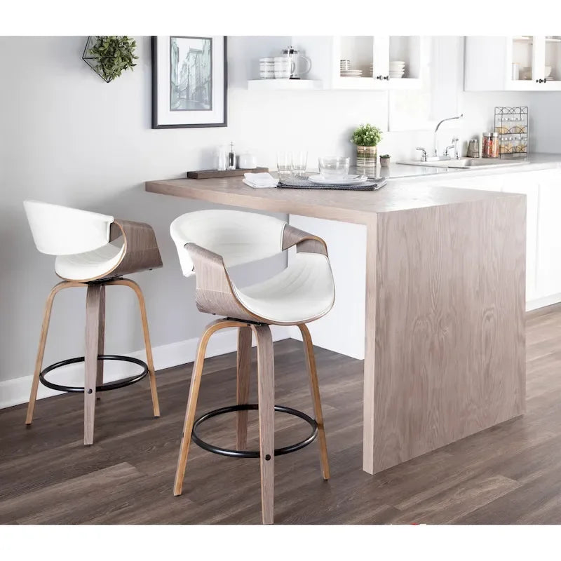 Tabouret de comptoir Carson Carrington Kanteborg 26 à hauteur fixe avec pieds en bois courbé et repose-pieds rond (lot de 2)