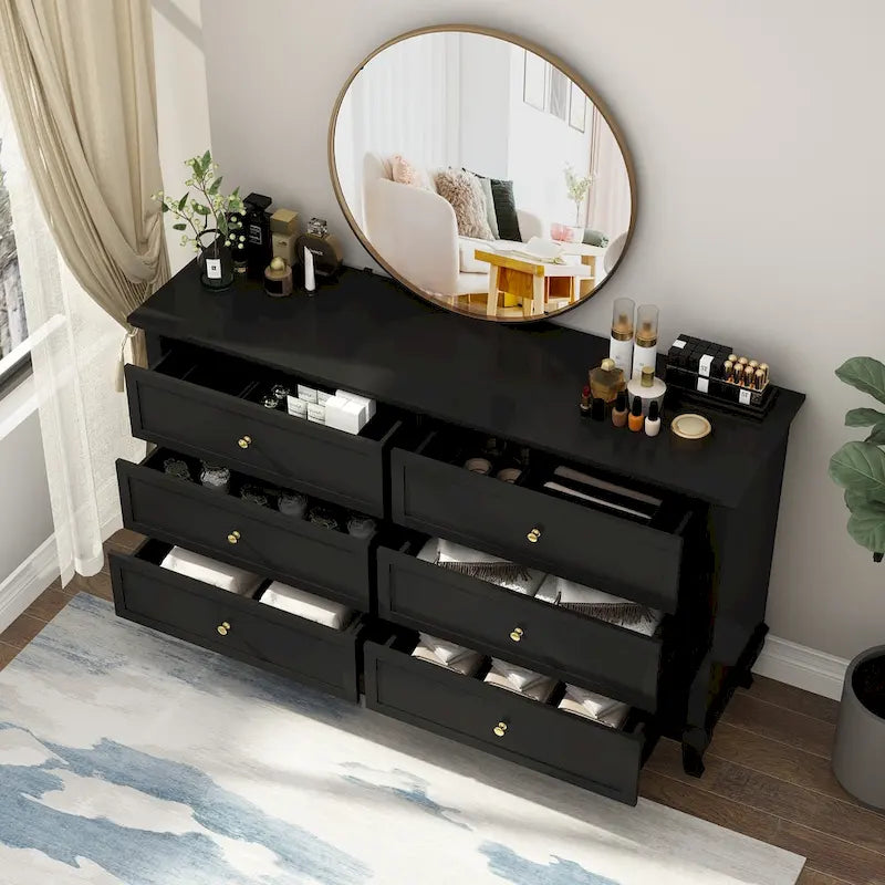 Dresser for Bedroom with Deep Drawers Wooden 6 Drawer Double Dresser