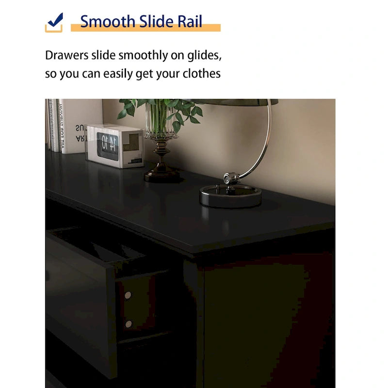 Commode pour chambre à coucher avec tiroirs profonds, commode double en bois à 6 tiroirs