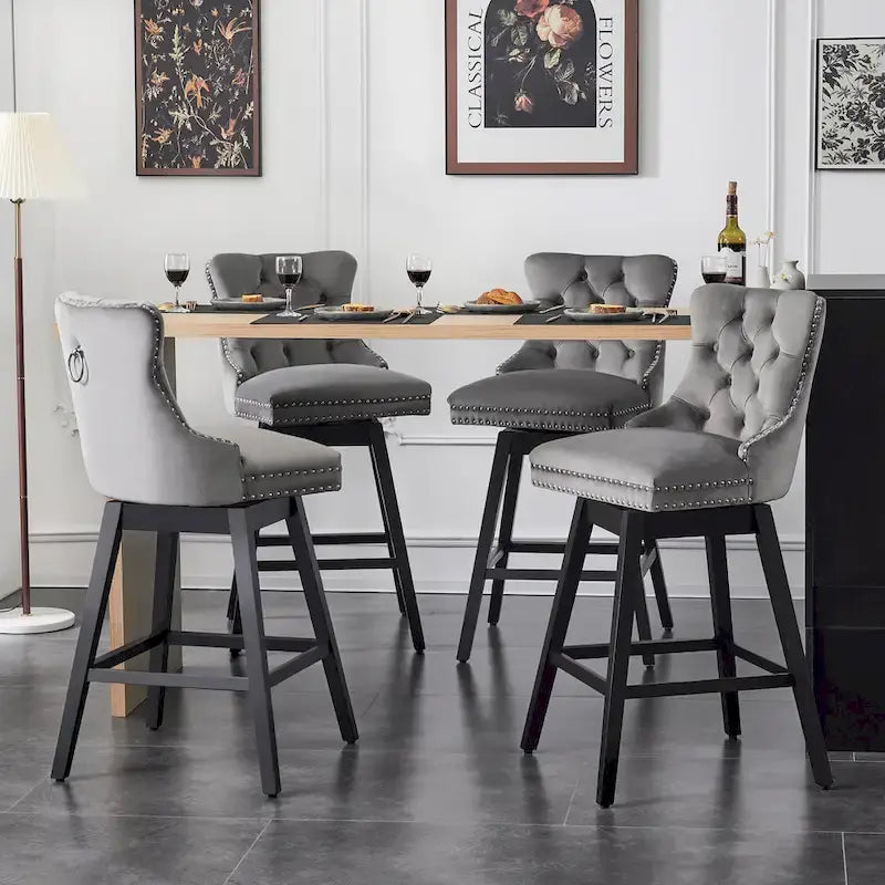 Tabourets de bar/tabourets de comptoir pivotants en velours et bois avec dossier, 26/29 pouces