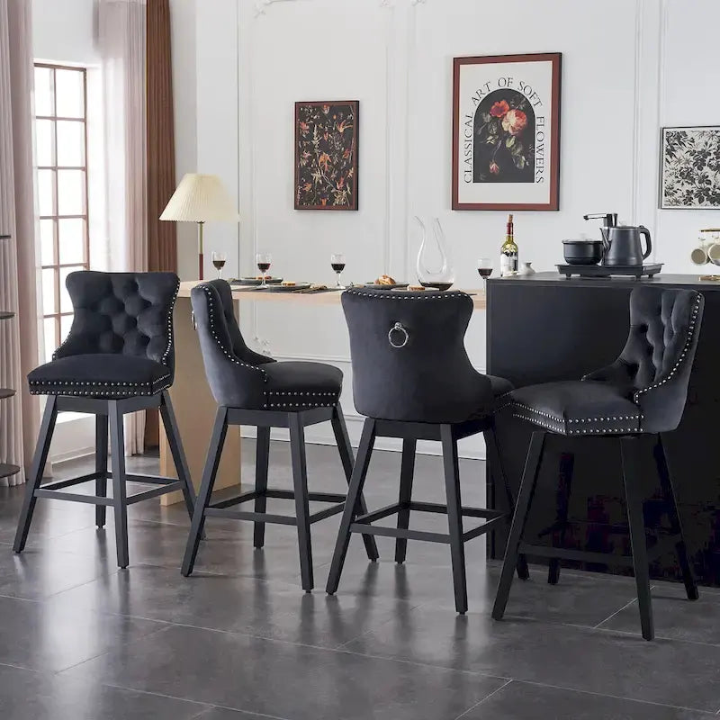 Tabourets de bar/tabourets de comptoir pivotants en velours et bois avec dossier, 26/29 pouces