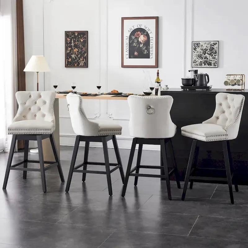 Tabourets de bar/tabourets de comptoir pivotants en velours et bois avec dossier, 26/29 pouces