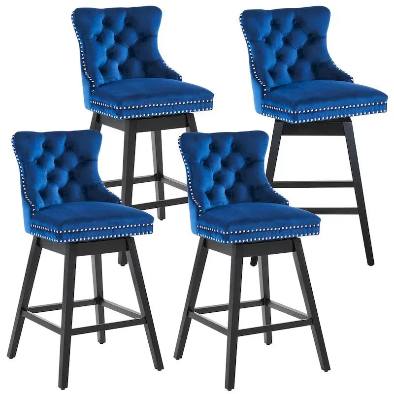 Tabourets de bar/tabourets de comptoir pivotants en velours et bois avec dossier, 26/29 pouces